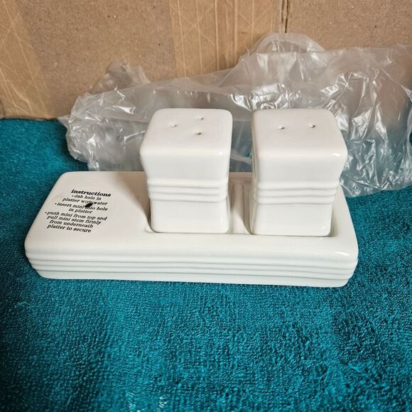 Nora Fleming Salt & pepper shaker with holder in Pinstrip Nwt - Picture 1 of 6
